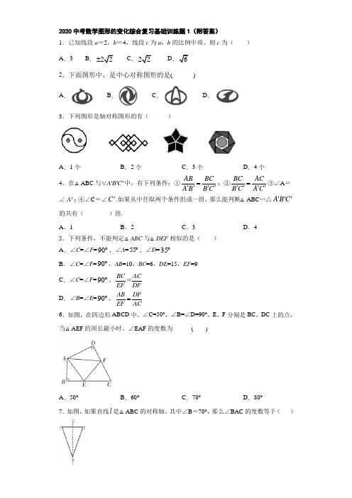 2020中考数学图形的变化综合复习基础训练题1(附答案)