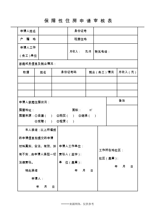 保 障 性 住 房 申 请 审 核 表