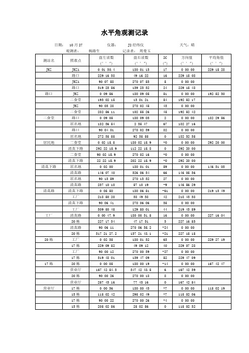 测量数据以及平差结果