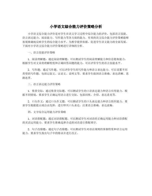 小学语文综合能力评价策略分析