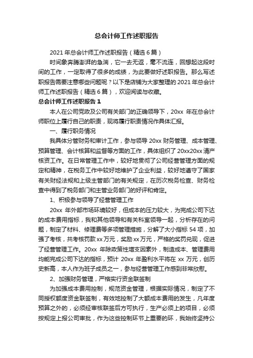 总会计师工作述职报告