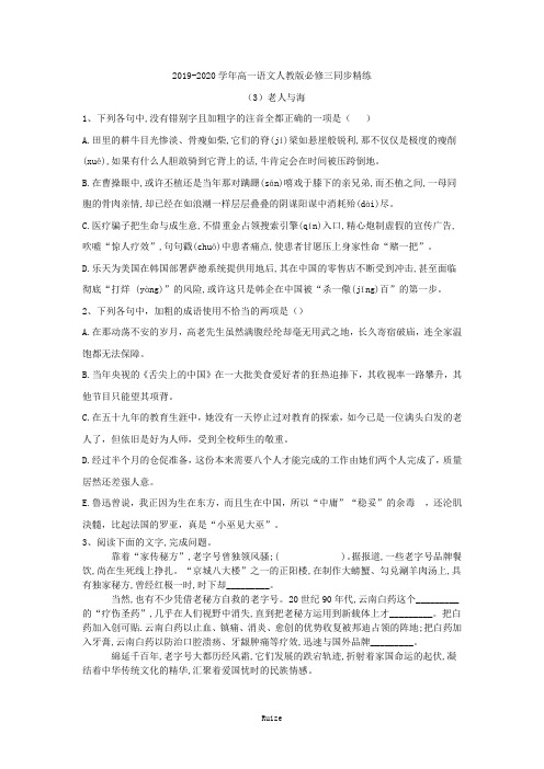 高二语文人教版必修三同步精练：(3)老人与海  