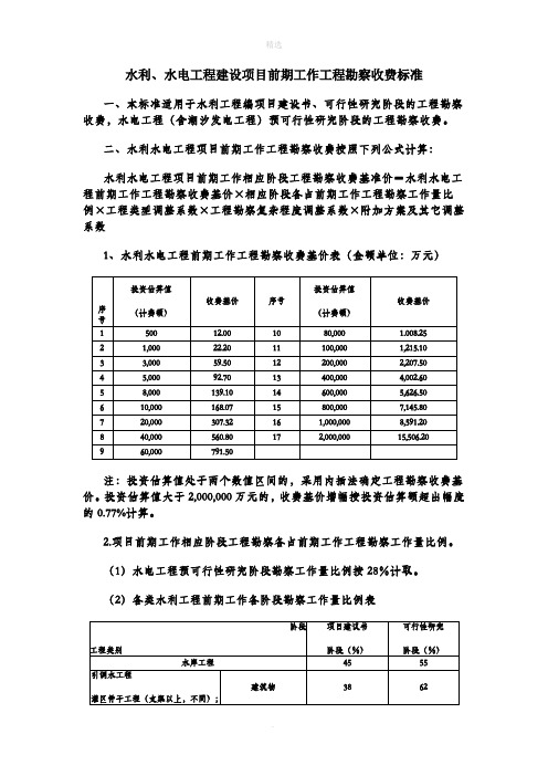 水利水电设计费取费标准