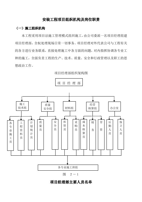 安装工程项目组织机构及岗位职责