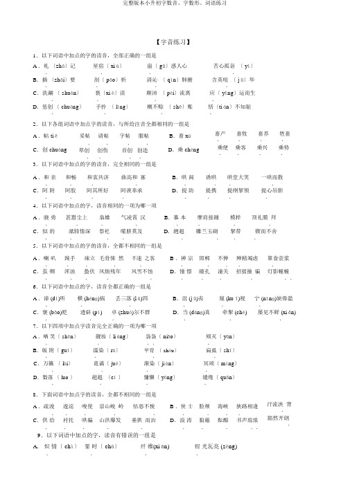 完整版本小升初字数音、字数形、词语练习