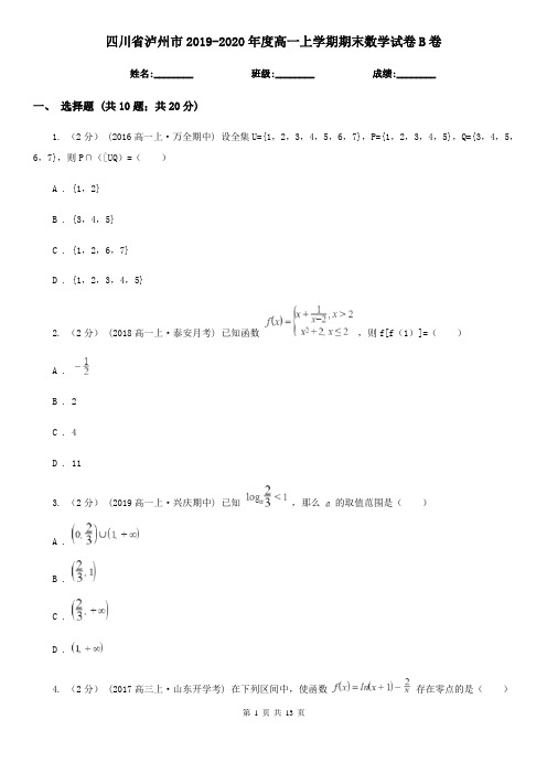 四川省泸州市2019-2020年度高一上学期期末数学试卷B卷