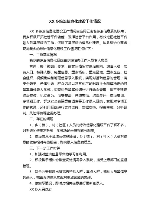 XX乡综治信息化建设工作情况