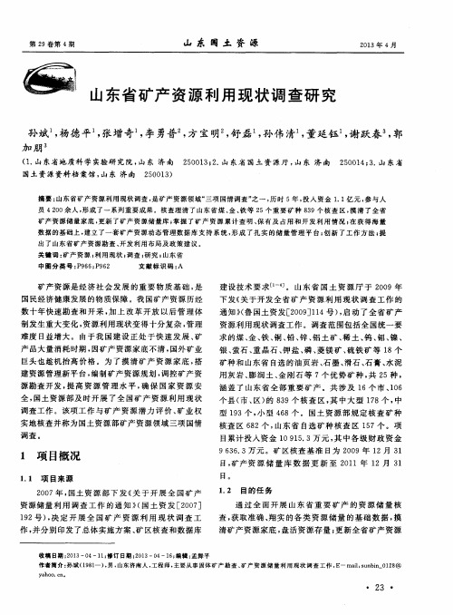 山东省矿产资源利用现状调查研究