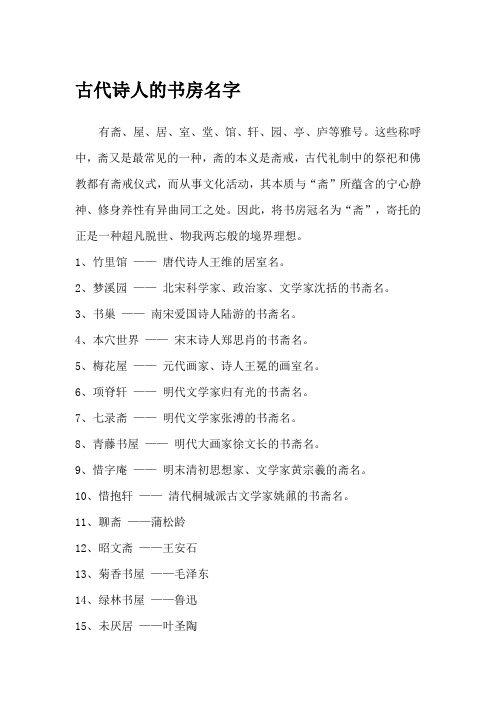 古代诗人的书房名字