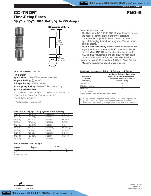 美国BUSSMANN FNQ-R系列低压熔断器规格书