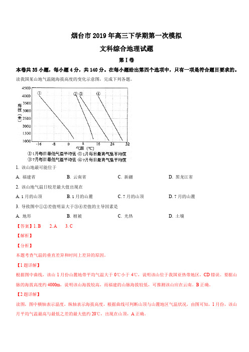 山东省烟台市2019年高三下学期第一次模拟文科综合地理试卷(含解析)