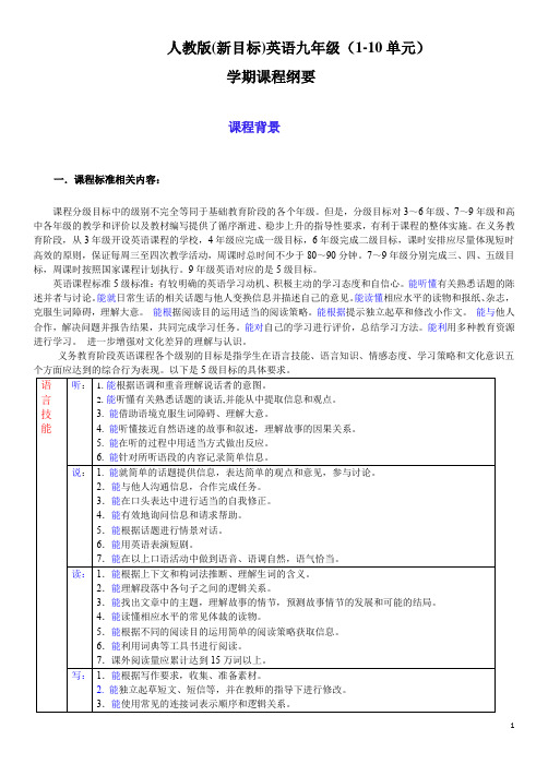 新目标九年级英语课程纲要   