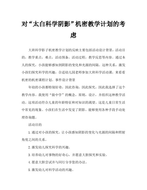 大班科学影子的秘密教案反思