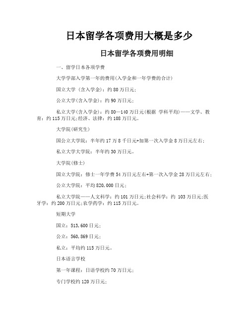 日本留学各项费用大概是多少