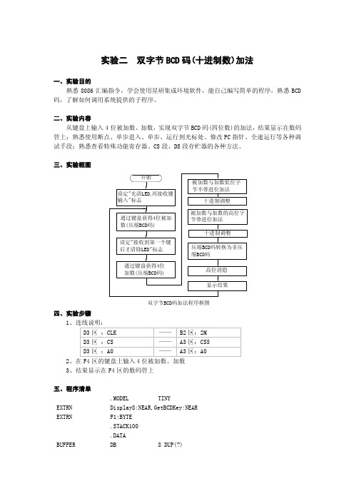 单片机软件实验双字节BCD码加法