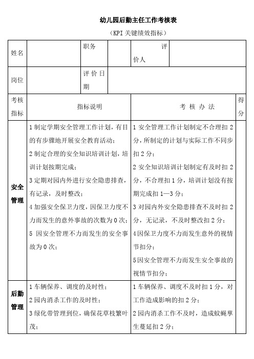 后勤主任工作考核表