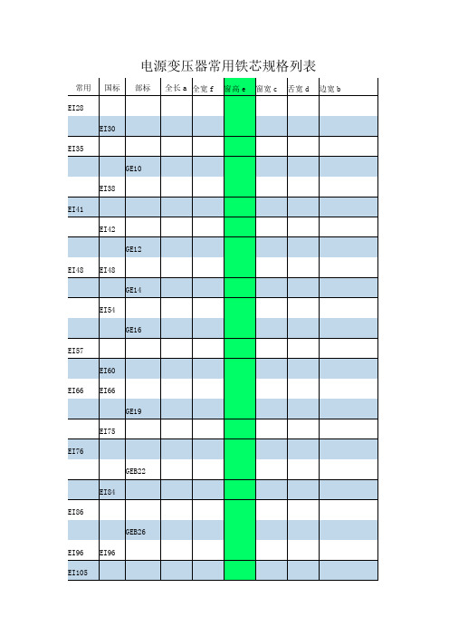 电源变压器铁芯规格表