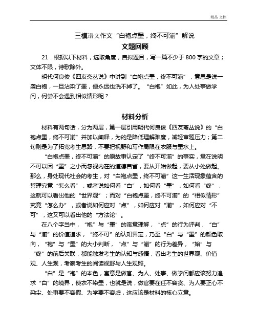 江苏省2020届高三语文作文“白袍点墨,终不可湔”写作指导与解读(审题立意 时文素材 佳作欣赏)