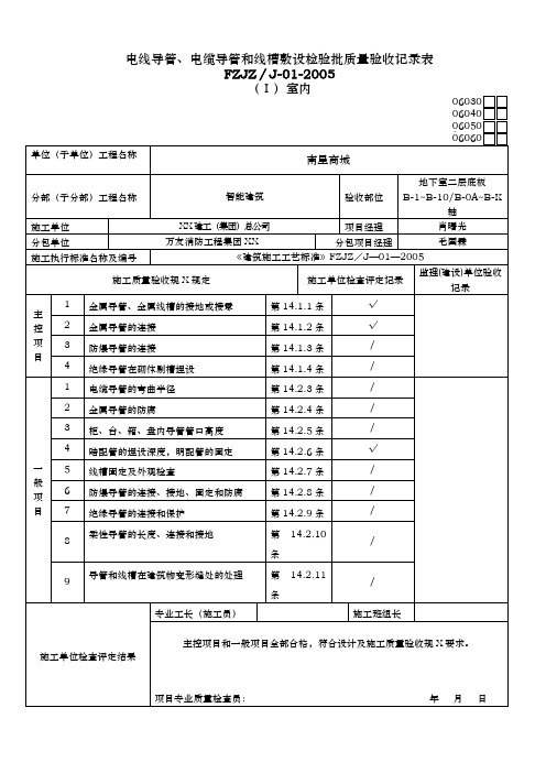 电线导管、电缆导管和线槽敷设检验批质量验收记录表(