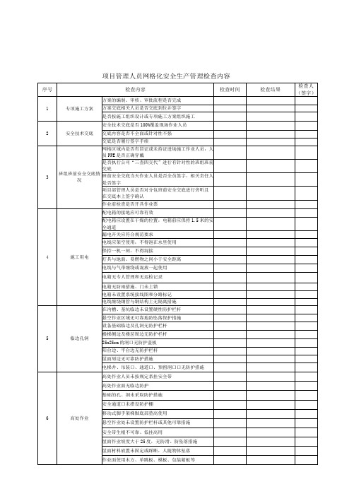 项目管理人员网格化安全生产管理检查内容