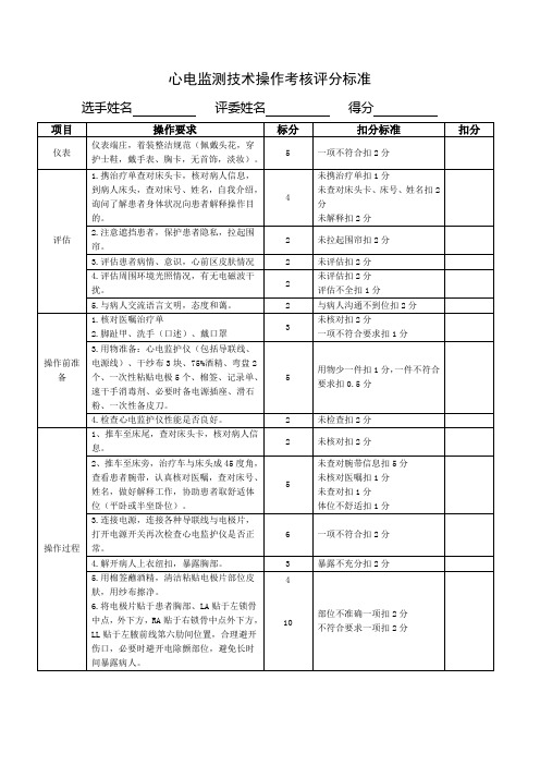 心电监测技术操作考核评分标准