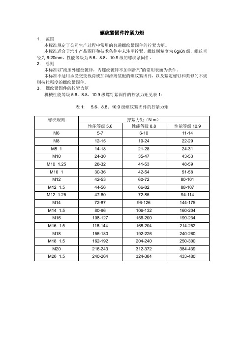 螺纹紧固件拧紧力矩