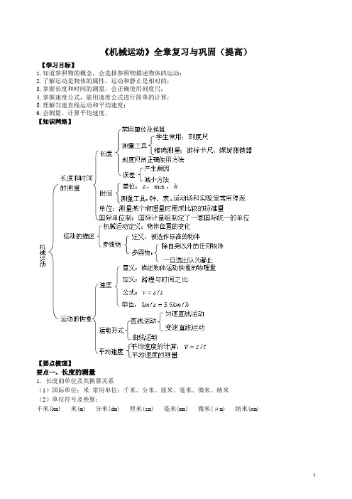 初二上学期--物理人教版《机械运动》全章复习与巩固 知识讲解(提高)