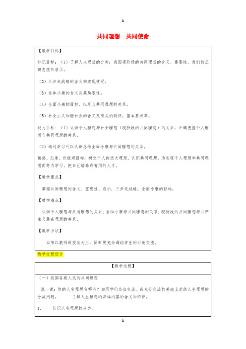 九年级政治全册 第4单元 我们的未来不是梦 第十课 共同描绘美好未来 第1框 共同理想 共同使命教案