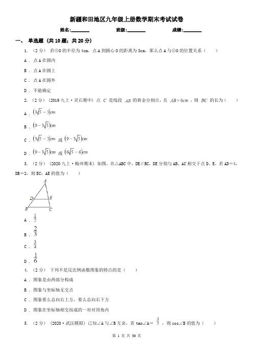 新疆和田地区九年级上册数学期末考试试卷