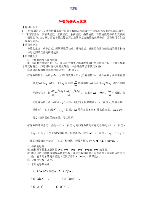 高考数学 一轮复习导数的概念与运算教案 苏教版