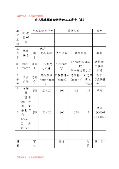 数控加工工艺卡片、刀具卡片样板(精编文档).doc