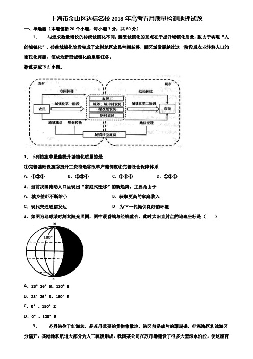 上海市金山区达标名校2018年高考五月质量检测地理试题含解析