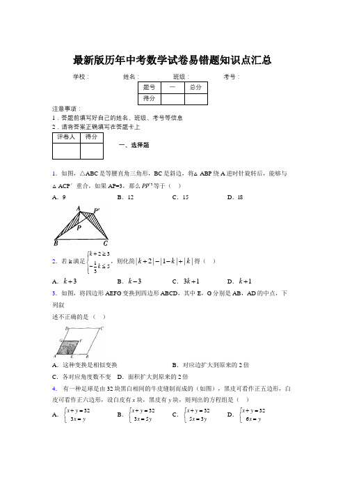 2019最新版历年中考数学试卷易错题知识点汇总686540