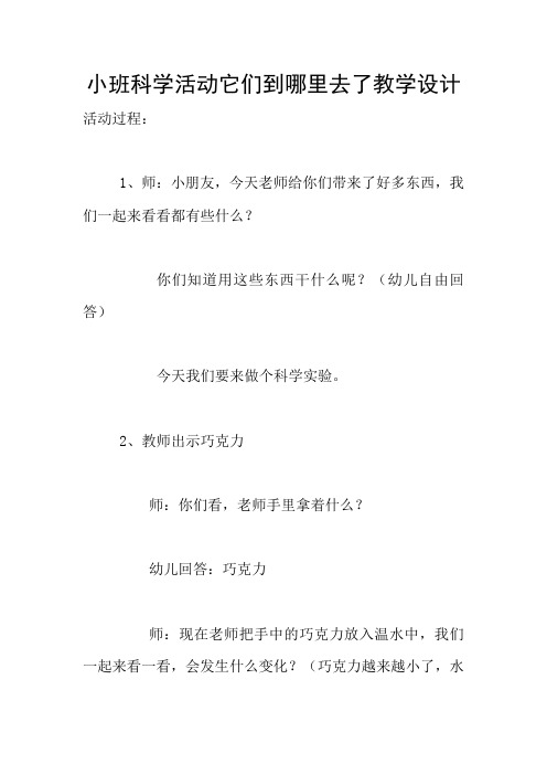 小班科学活动它们到哪里去了教学设计