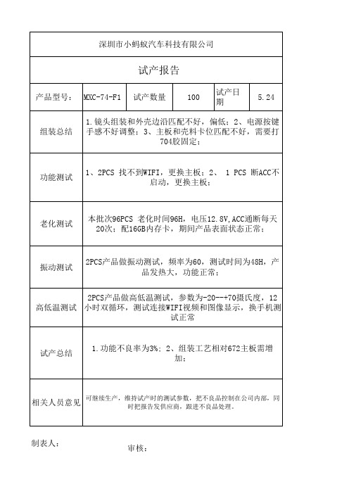 试产报告--电子产品