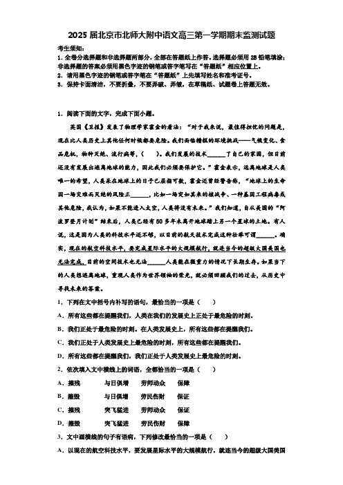 2025届北京市北师大附中语文高三第一学期期末监测试题含解析