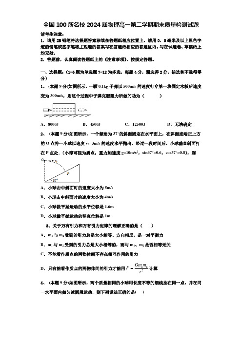 全国100所名校2024届物理高一第二学期期末质量检测试题含解析