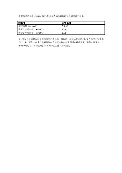 老年人血糖新标准2023对照表