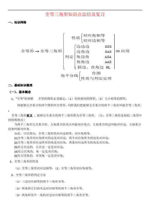 初中数学全等三角形知识点总结及复习