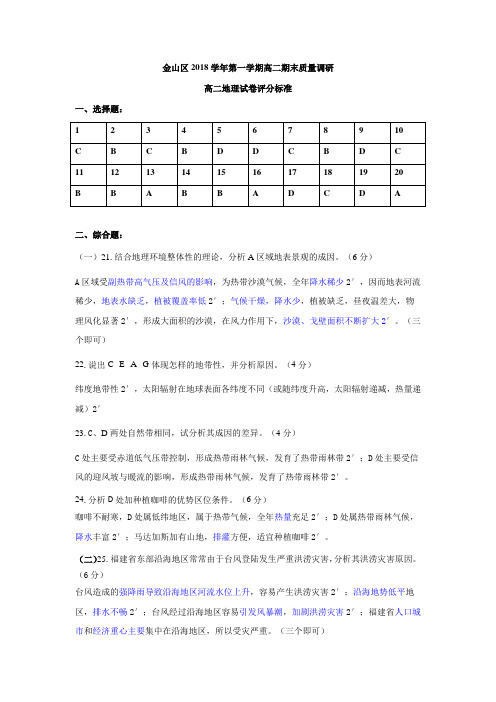 2019金山高二地理等级考一模答案