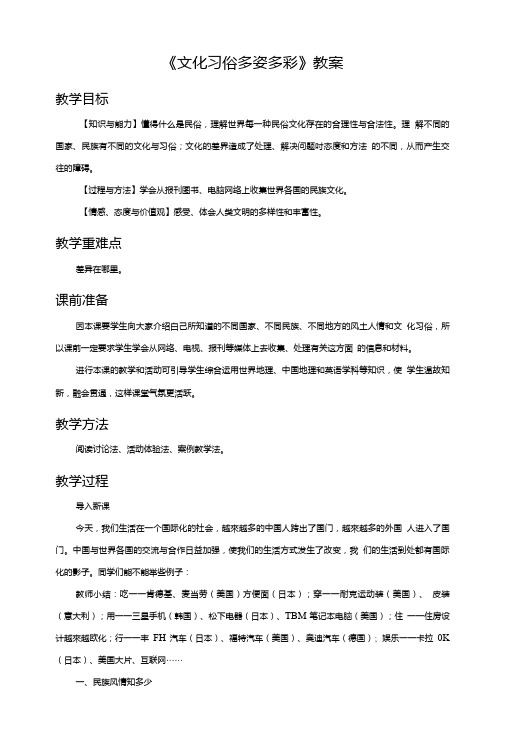 《文化习俗多姿多彩》教案.doc