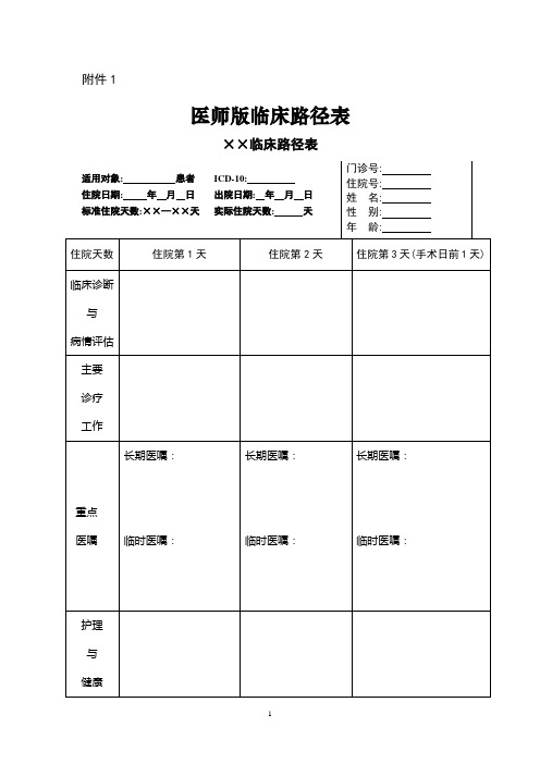 医师版临床路径表××临床路径表 (2)