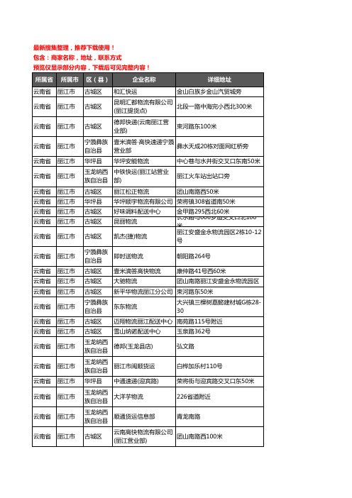 新版云南省丽江市货运企业公司商家户名录单联系方式地址大全66家