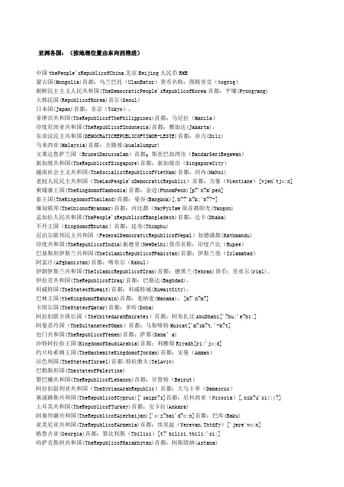 世界各国国家首都中英文对照