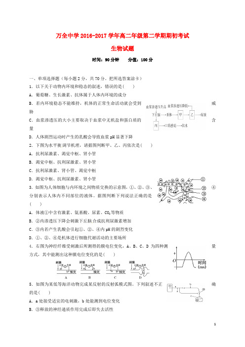 河北省张家口市万全中学高二生物下学期期初考试试题