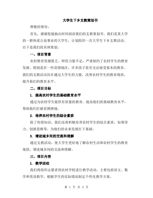 大学生下乡支教策划书