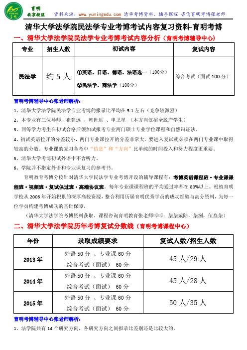 清华大学民法学专业历年考博真题考试内容复习资料分数线专业推荐信-育明考博