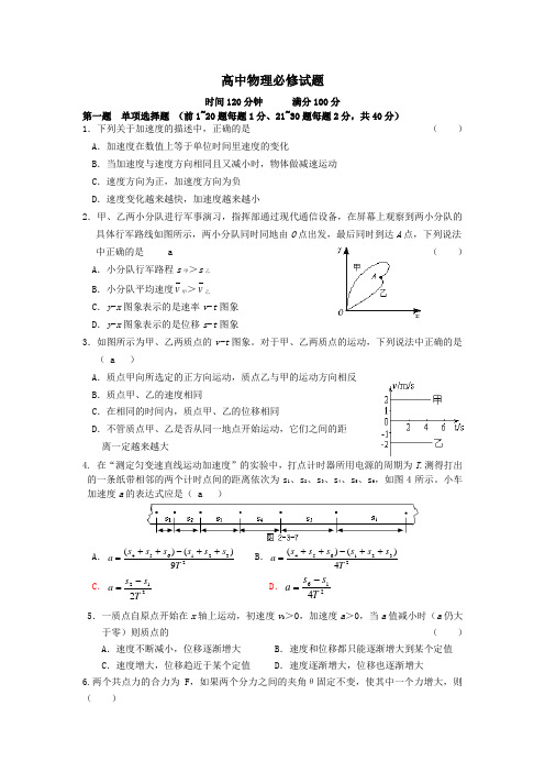 高中物理必修一二汇总试卷