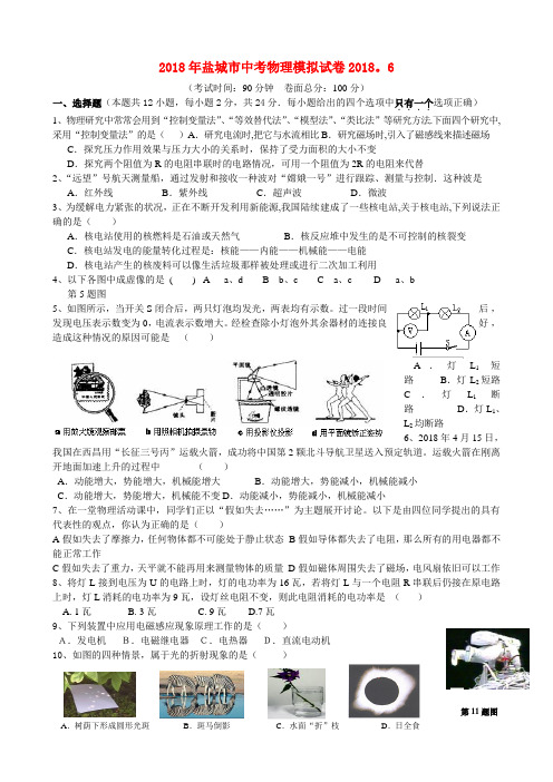 最新-江苏省盐城市2018年中考物理模拟试卷 苏教版 精品