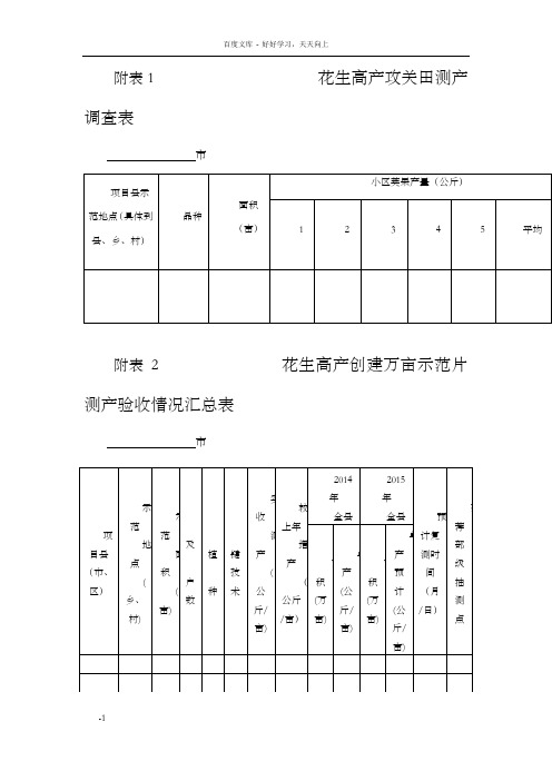 附表1花生高攻关田测产调查表